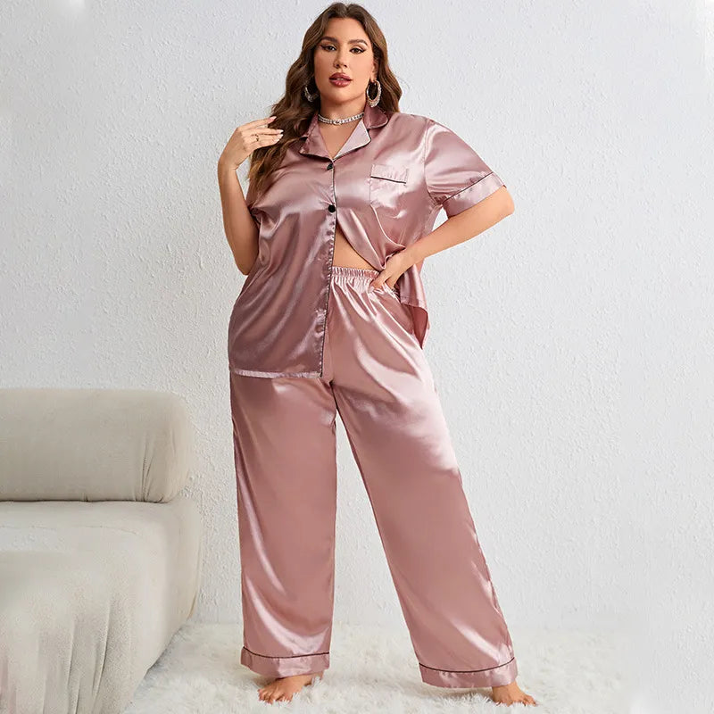 Plus-Size Silk Casual Pajama Set