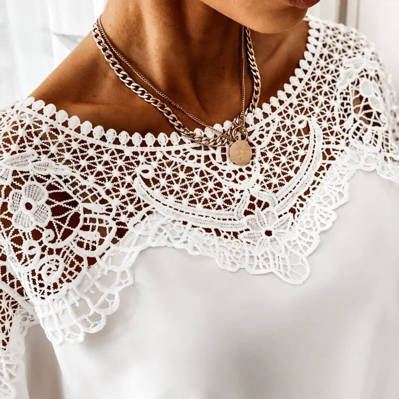 Autumn Crochet Embroidery Lace Blouses - Vintage Plus Size Women's Tops