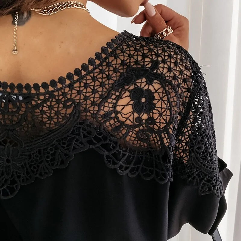 Autumn Crochet Embroidery Lace Blouses - Vintage Plus Size Women's Tops