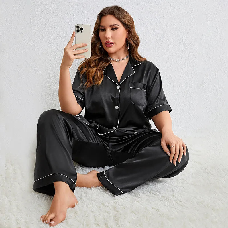 Plus-Size Silk Casual Pajama Set